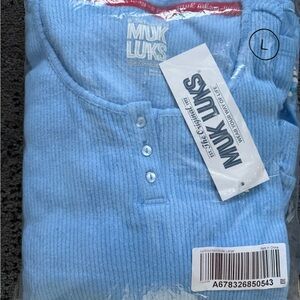 Muk Luks Blue Winter Scene Icy Mountainside 3 Piece Pajama Set Size Large NWT